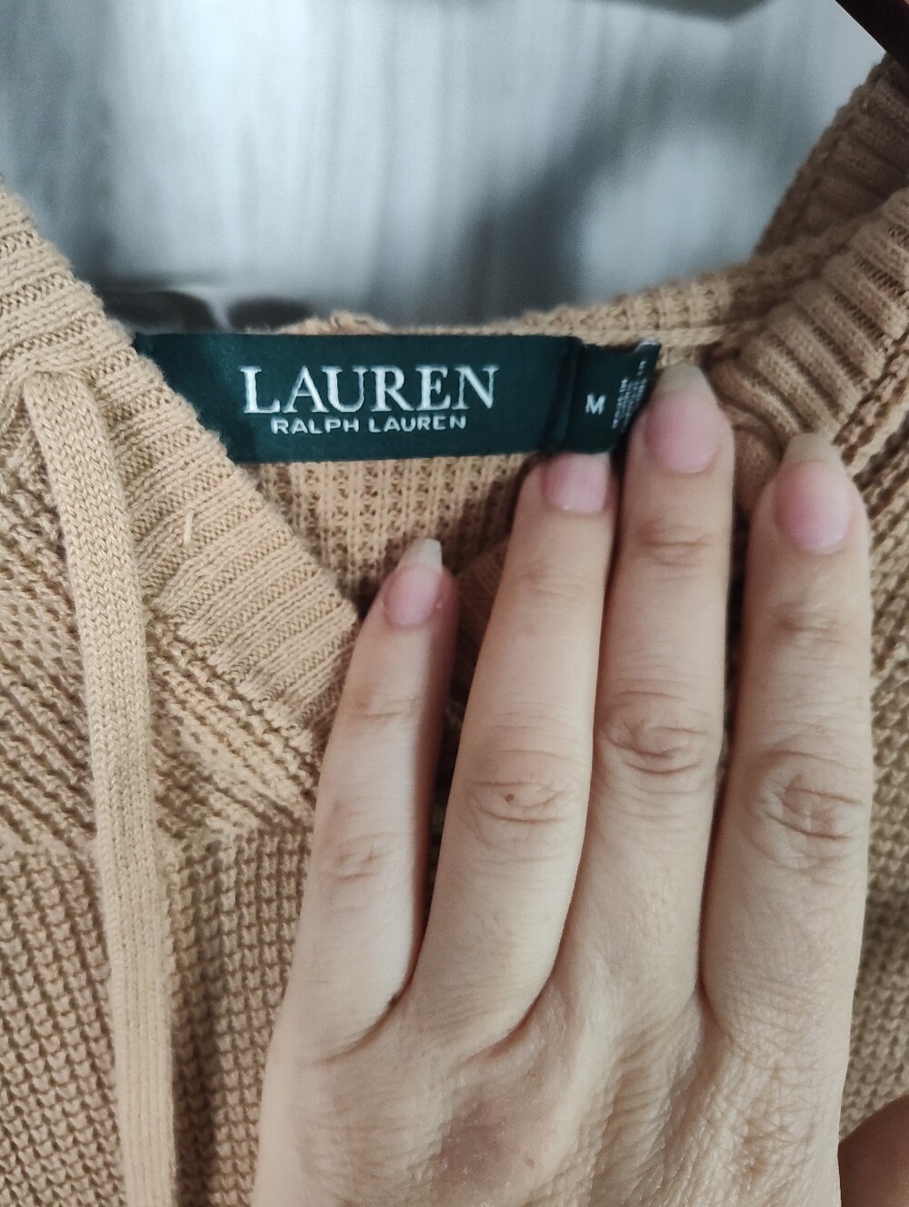 Ralph Lauren Camel Knit Hooded Pullover Sweater SZ M Good Condition - Picture 3 of 5